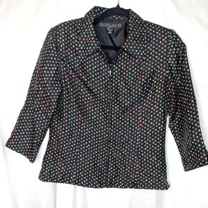 SilkLand 100% Silk Zipper Polkadot Blazer, Small